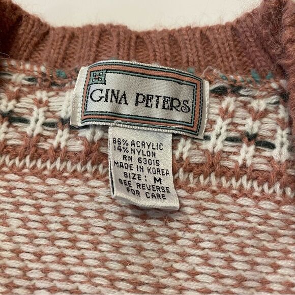 Vintage 1980's Gina Peters Knitted Geometric Pattern Cardigan Sweater Women's M - Picture 7 of 12
